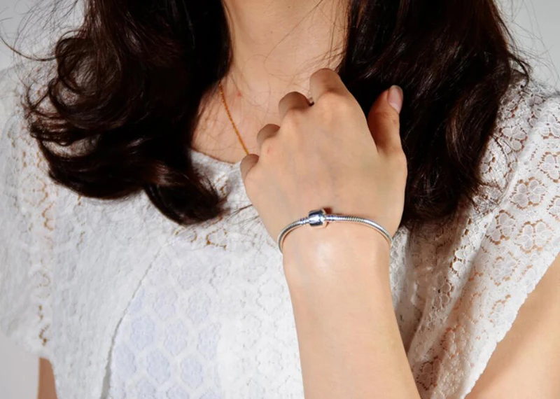 Мода 925, цельный серебряный браслет с шармом, браслет со змеиной костью, браслет для женщин