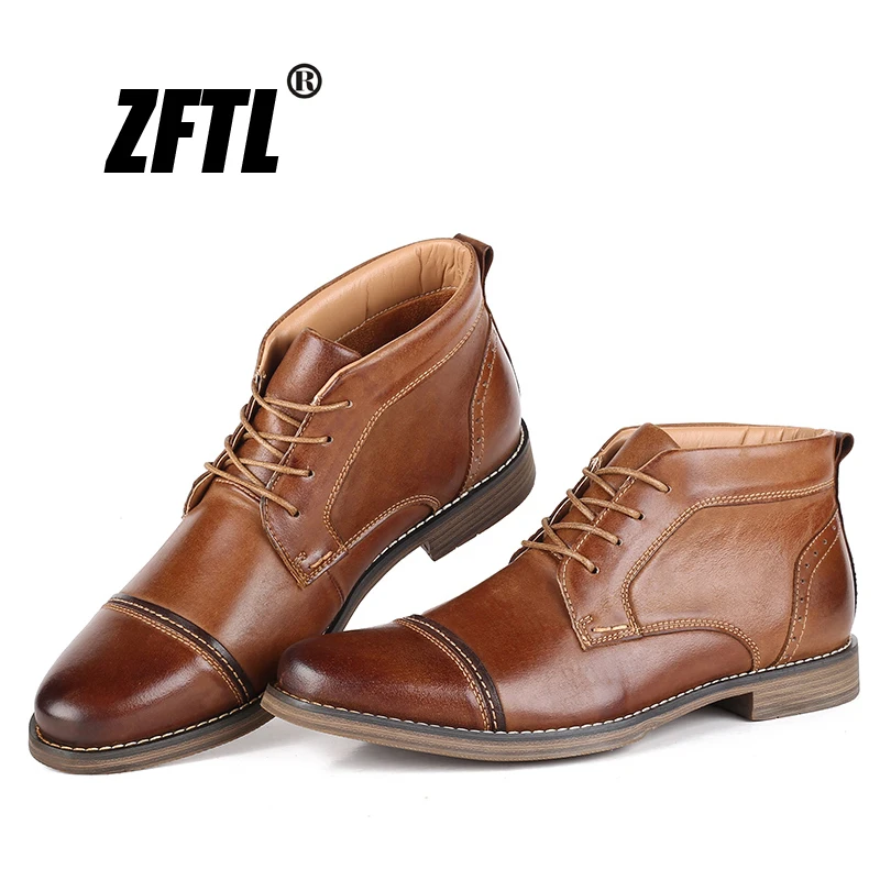 

ZFTL New Men Martin boots Man Casual genuine Leather Ankle Boots Handmade Winter warm Male Booties Big Size Motorcycle Boots 015