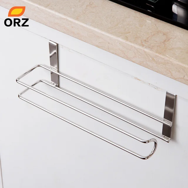 Cheap ORZ Stainless Steel Kitchen Tissue Holder Hanging Bathroom Toilet Roll Paper Holder Towel Rack Kitchen Cabinet Door Hook Holder