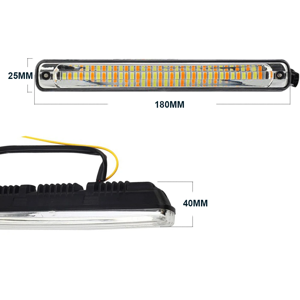 Комплект из 2 предметов, Новые Автомобильный светодиодный дневной светильник DRL указатель поворота светильник последовательных плавных супер белого и желтого цвета DRL Противотуманные лампы 12V