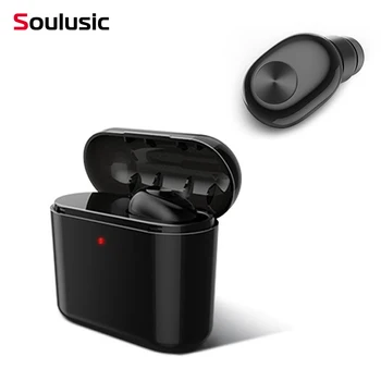 

Soulusic Mini Bluetooth Earphone Wireless Earbuds Handsfree Single Hidden Sports Music Headset with Charging Box Mic Headphone