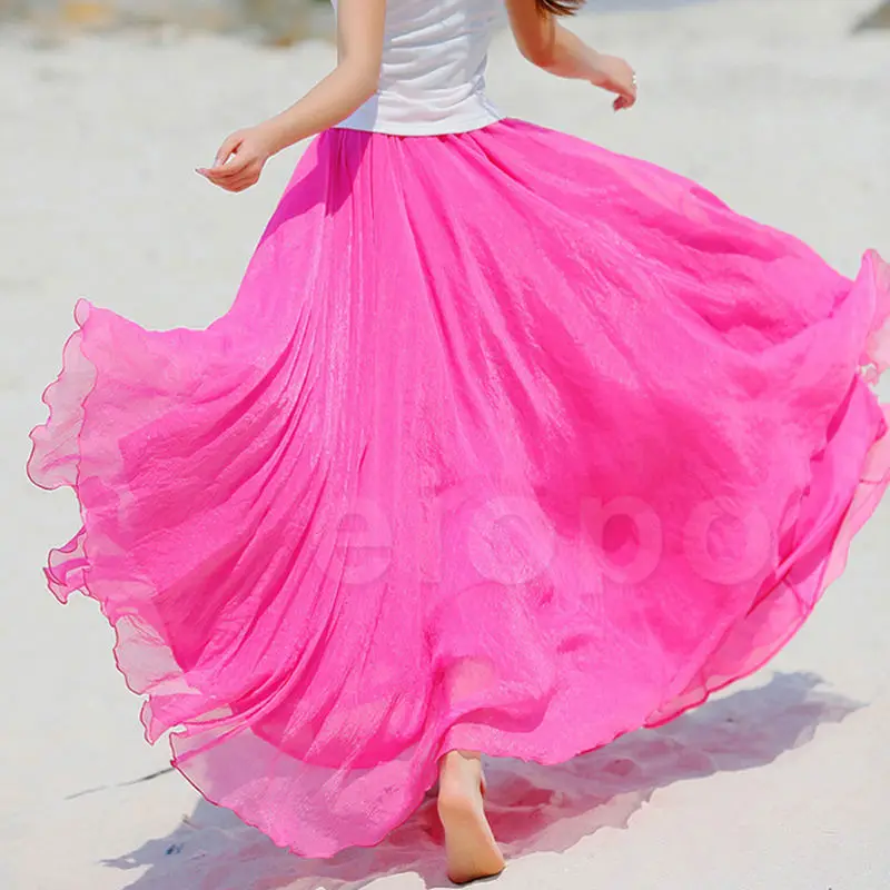 Женские летние длинные юбки, мода, дикий Бохо сарафан, пляжные юбки на бретелях, одноцветные макси юбки