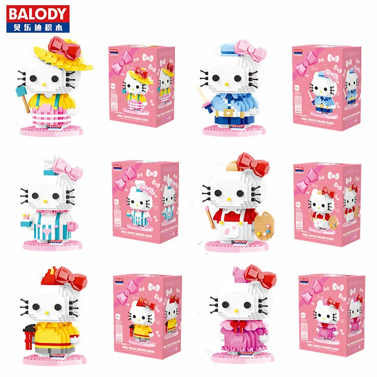 

Balody Mini Blocks Cartoon Building Bricks Hello Cat Model KT Anime Auction Figures Girls Gifts Toys For children 18099