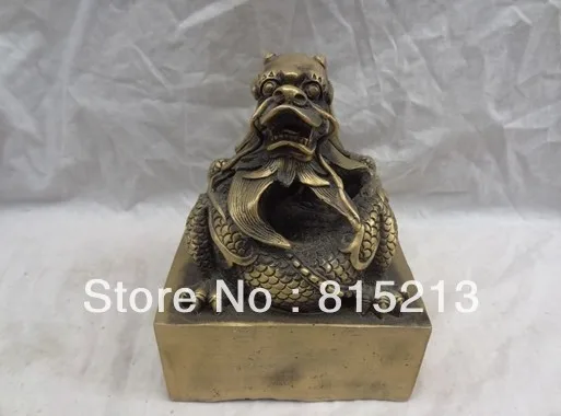 

wang 000201 China Chinese Bronze FengShui Dragon Head Unicorn Chop Statue Brass Seal Stamp