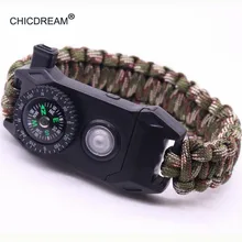 Военный браслет для выживания, Мужской многофункциональный светодиодный SOS паракордовый браслет, Открытый походный спасательный аварийный плетеный браслет