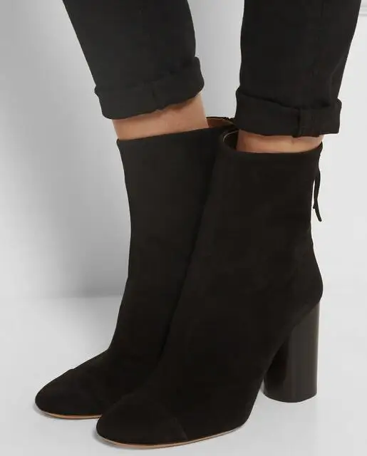 

Fashion Newest Winter Boots Suede Boots Round Toe Solid Ankle Zip Women Shoes High Heels New Arrivals Black