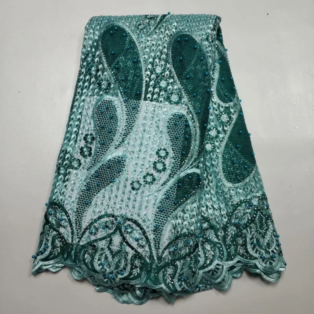 

Hot sale new French lace mesh lace fabrics of high quality in Nigeria, Africa lace lace fabric dress with gems and beads