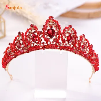 

2019 Chinese Red Bridal Crowns Crystals Wedding Tiaras Marriage Headband Bride Headwear For Women T113