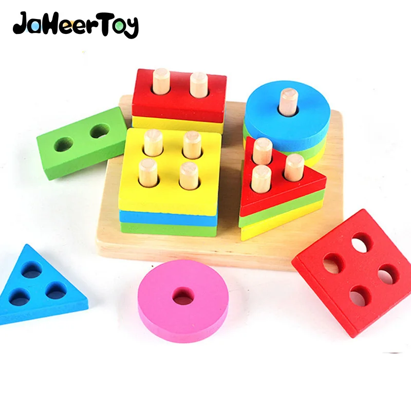 

JaheerToy Toys for Children Geometric Assembling Blocks Assemblage Game Wooden Toys for Boys and Girls Montessori