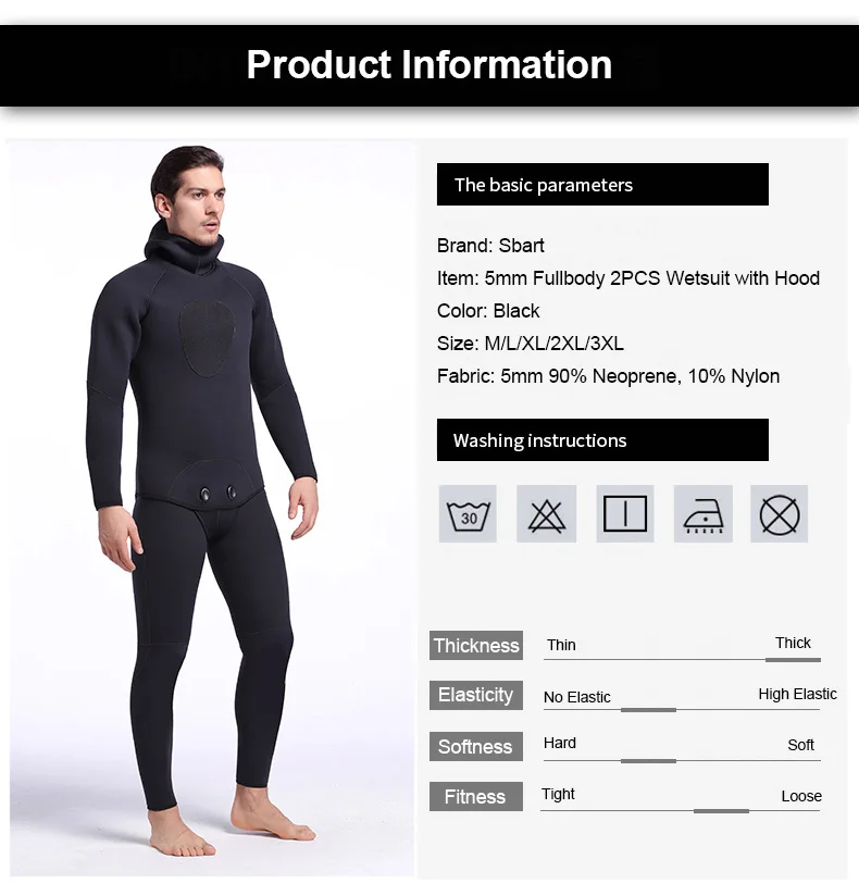 Sbart мужской полноразмерный неопреновый гидрокостюм 5 мм все черные зимние Утепленные термальные водолазные костюмы глубинное погружение две части мокрый костюм подводная охота