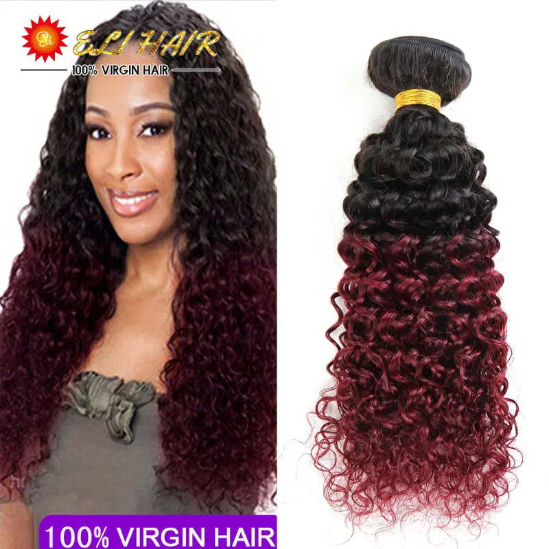 Brazilian Ombre Curly Hair 1b 99j Dark Root Burgundy End 2 Tone