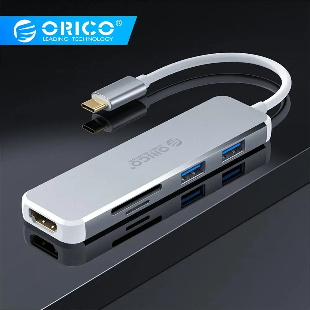 

ORICO 5 in 1 Laptop Expansion Type-C to HDMI + USB3.0 + TF + SD Docking Station 4K HD Image Aluminum Alloy Adapter For Laptop