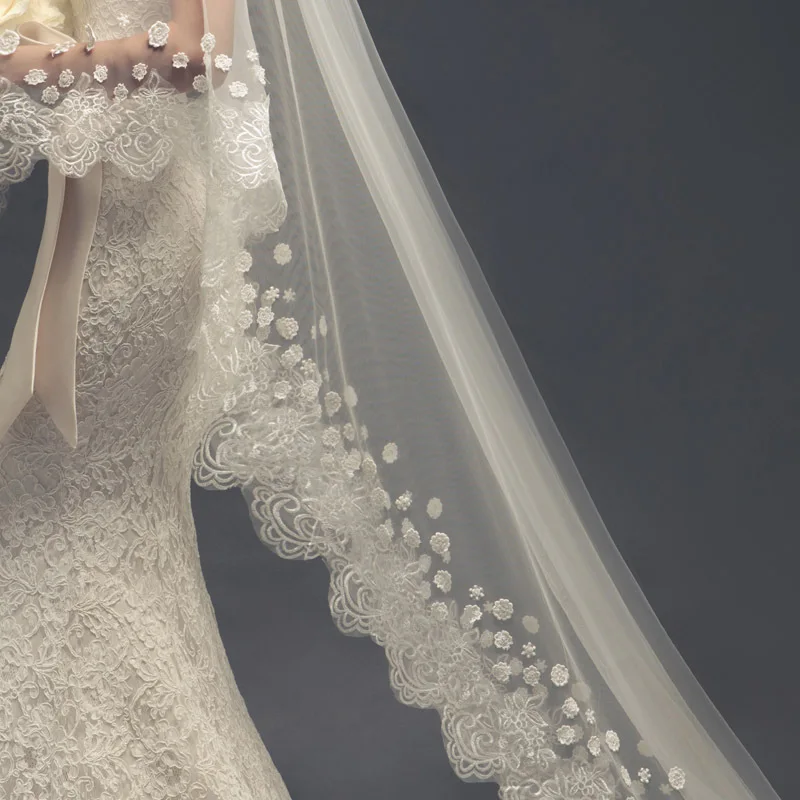 Новая свадебная фата невесты экспортируется в Европу и 3,5 метров длинные могут быть настроены мульти-кружева из вуали до пола корейский