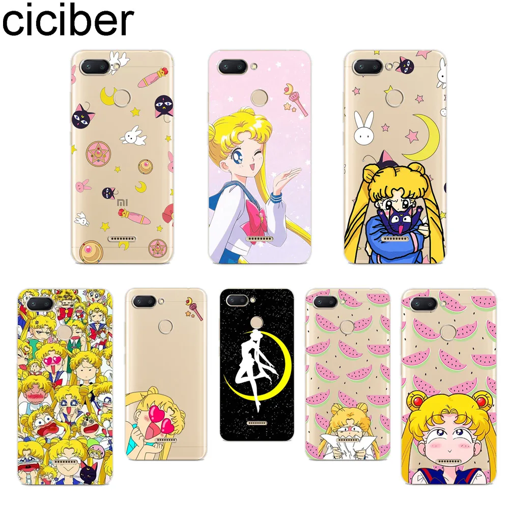 

ciciber for Xiaomi Red 6 5 4 3 A X S Pro Plus S2 Soft TPU Back Phone Case for redmi Note 7 6 5 4 3 X A Pro Cover Sailor Moon