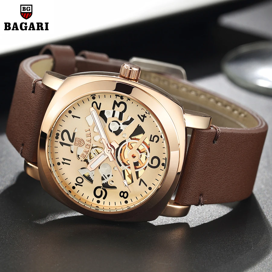 

2018 BAGARI Men's Fashion Sport Watches Men Quartz Analog Date Clock Man Leather Military Waterproof Watch Relogio Masculino