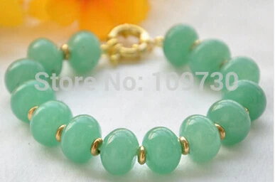 

hot sell909238 14MM rondelle green jasper BEAD bracelet 8inch