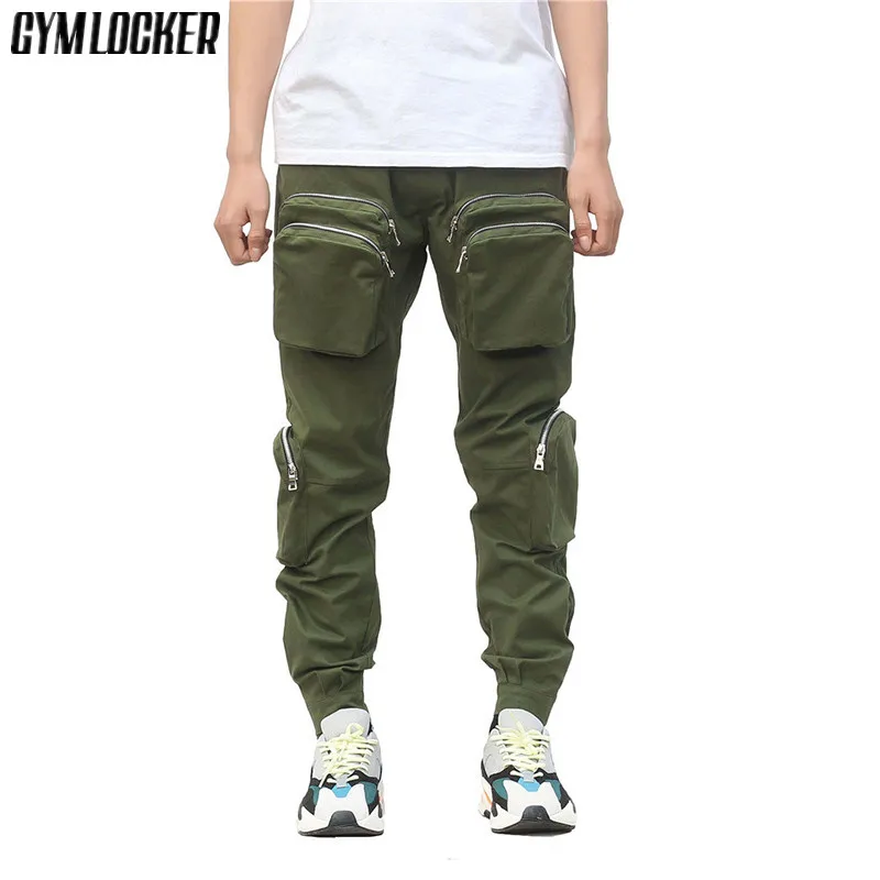 

GYMLOCKER 2019 Fashion hip hop pants men Solid color Multiple zipper pocket male trousers Casual man street pants Sweatpants