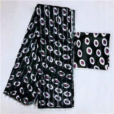 Африканская ткань высокого качества шелковая ткань Набор Горячая органза лента шелковая ткань для женского платья черный и белый - Цвет: MO12073S13