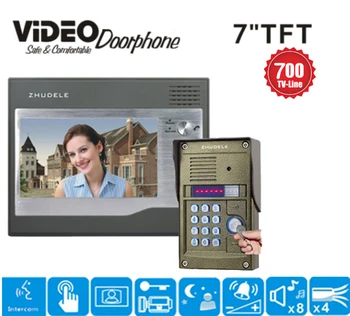 

ZHUDELE Brand Luxury 7 " Video Door Phone HD 1 IR Doorbell Camera and 1Monitor Intercom system with ID Card&Password unlocking