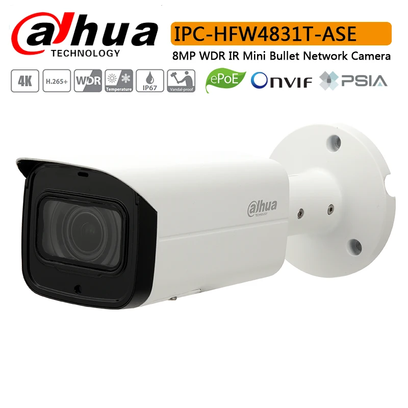 

Original Dahua IPC-HFW4831T-ASE 8MP WDR IR Mini Bullet Network Camera with Max. IR LEDs Length 60m IP Camera IPC-HFW4831T-ASE