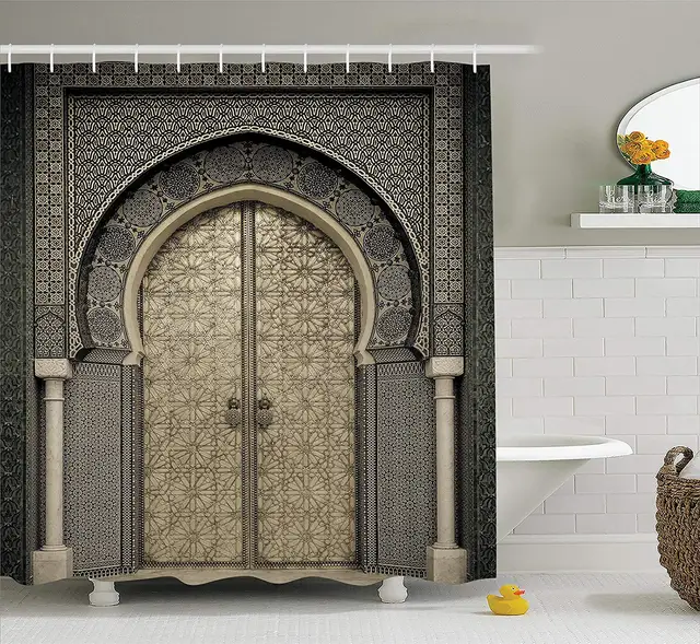 Moroccan Decor Shower Curtain Aged Gate Geometric Pattern Doorway Moroccan Decor Shower Curtain Aged Gate Geometric Pattern Doorway Design Entrance Oriental Style Bathroom Accessories