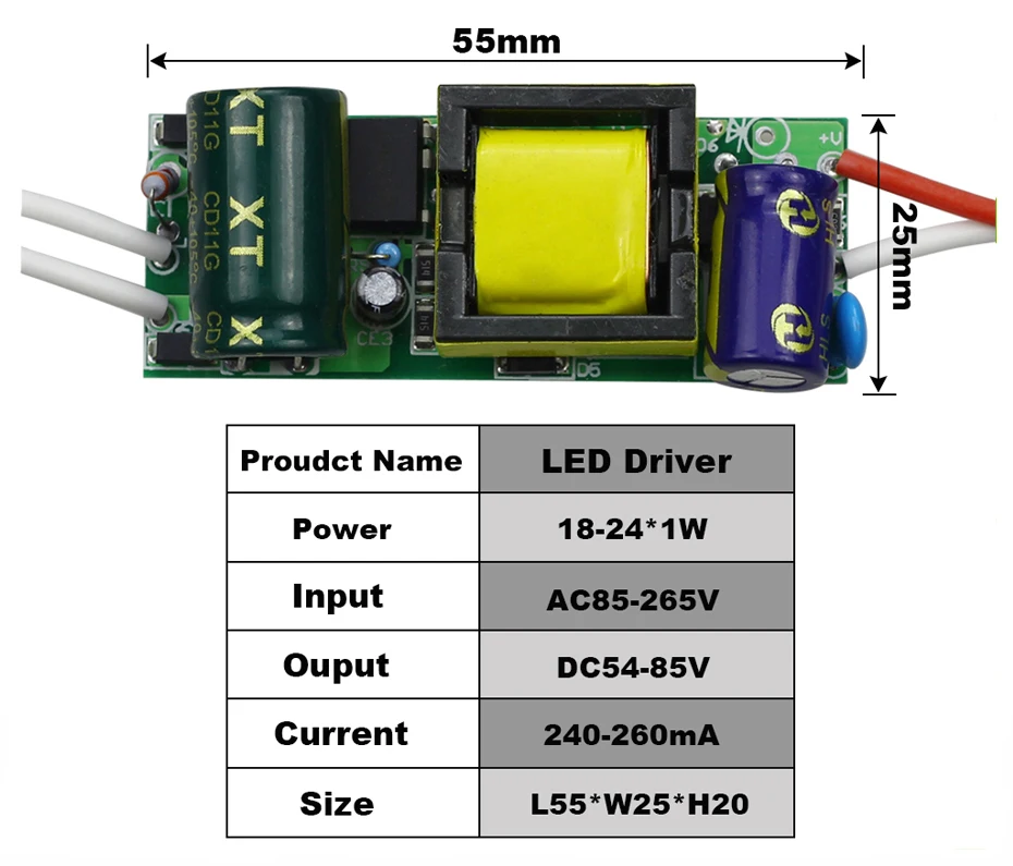 1-24 Вт Светодиодный драйвер входной AC85V-265V источник Питания постоянный ток 300 мА для освещения