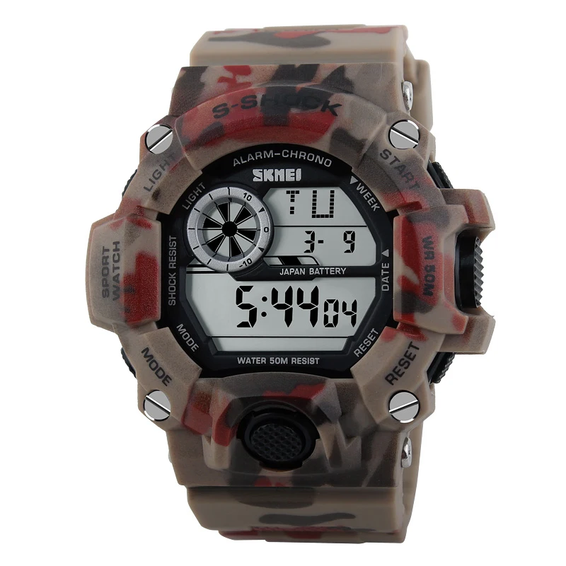 Camo Red S SHOCK мужские спортивные часы SKMEI люксовый бренд камуфляжные военные часы цифровой светодиодный водонепроницаемый наручные часы Relogio Masculino - Цвет: Camo Red