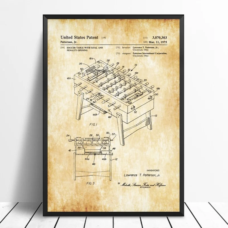 

Foosball Table Patent 1975 Patent Print Art Poster Canvas Prints No Frame