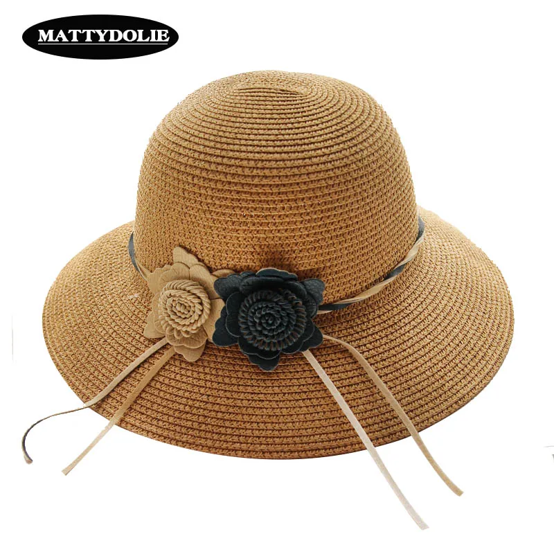 

MATTYDOLIE New Flower Hat Ladies Summer Hat Big Side Dome Sun Hat Outdoor Travel Beach Visor Straw Hat
