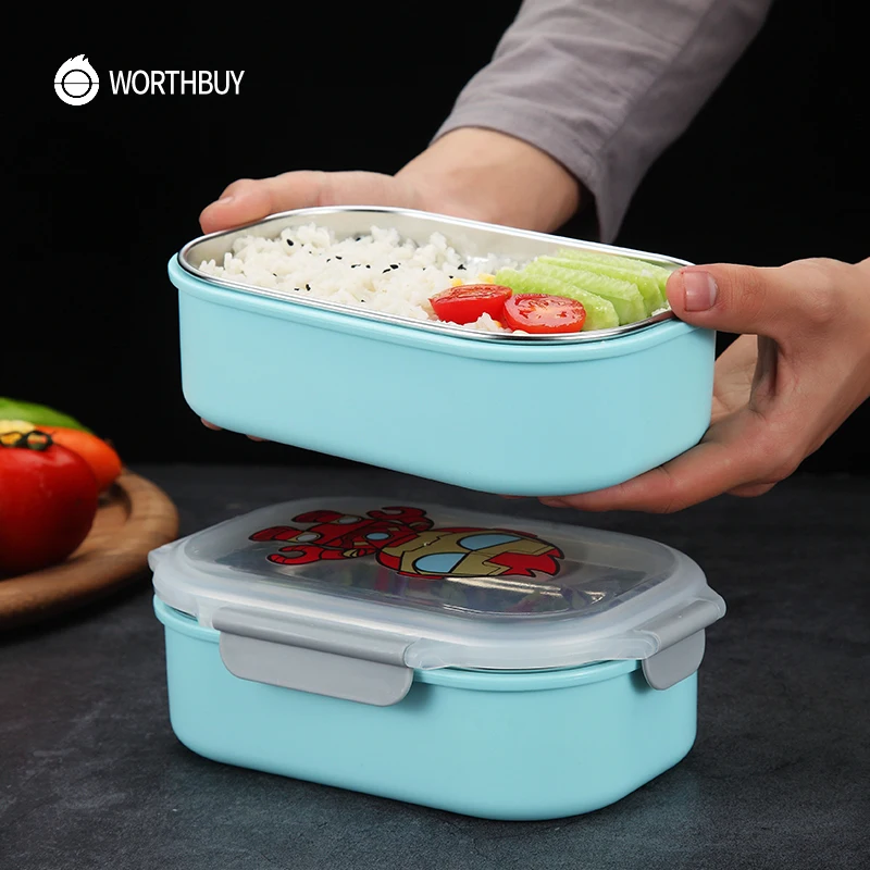 WORTHBUY милый мультяшный детский контейнер Bento из нержавеющей стали 304, контейнер для еды, японская микроволновая печь, Ланч-бокс, герметичная коробка для еды