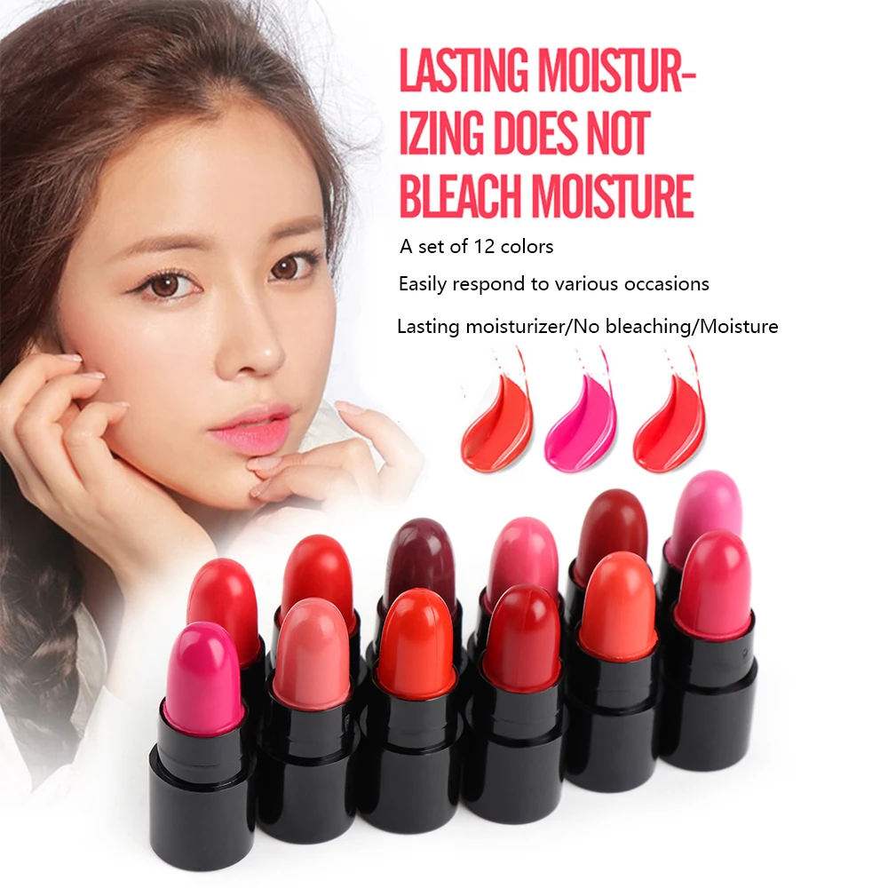 12Colors/Set Mini Cute Lipstick Kit Travel Set Makeup Waterproof Lip