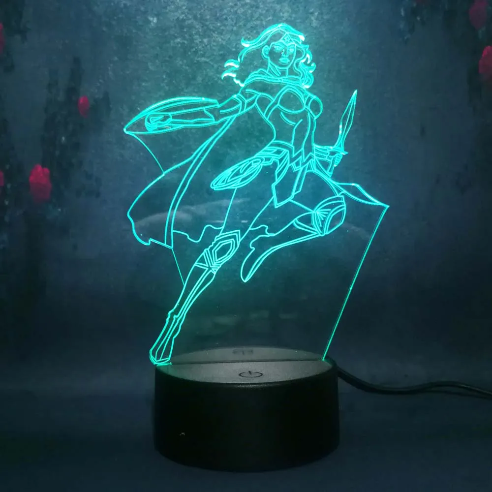 

Cute Super Wonder Woman 3D night light illusion 7 color led light usb Christmas birthday decor lights gift table lamp kids light