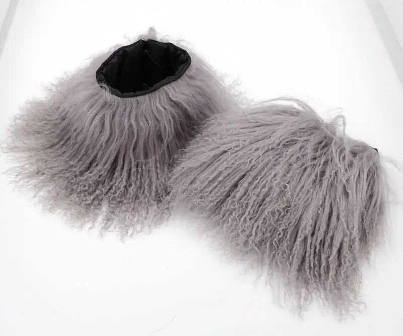 2 шт.; зимние толстые теплые меховые гетры с рукавами из натуральной монгольской овечьей кожи; милые ботинки с манжетами; теплые меховые украшения - Цвет: gray