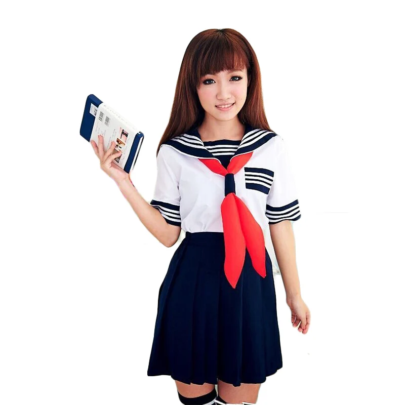White Shirt Black Skirt School Uniform Girl Costume Cute Role Playing