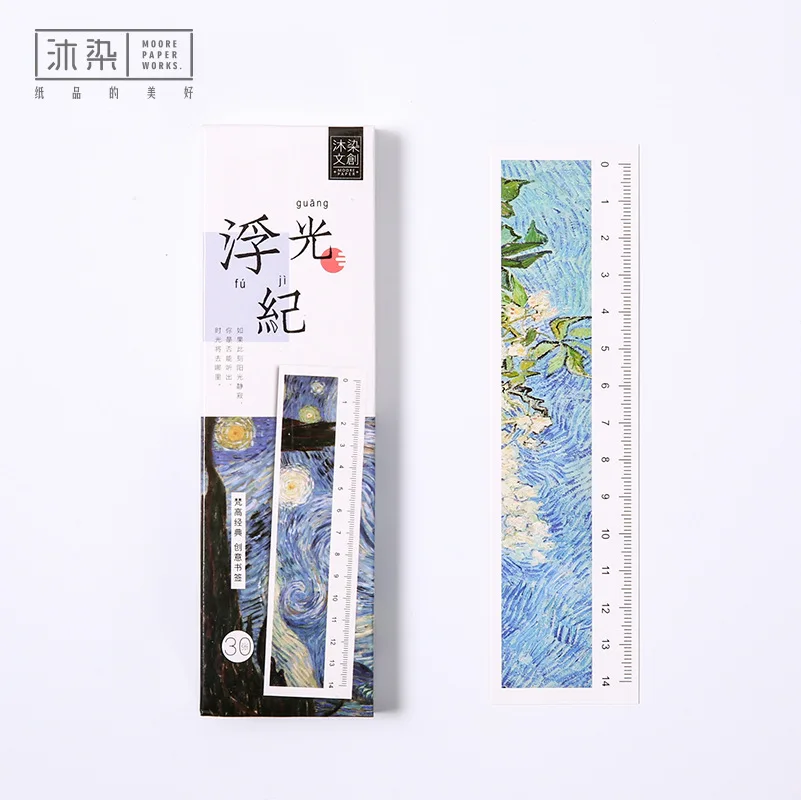 

30 pcs/pack Van Gogh Drawing With Ruler Bookmark Paper Bookmark Promotional Gift Stationery Film Bookmark