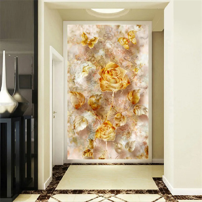 

Custom 3D photo wallpapers golden Flowers entrance hallway wallpaper 3d wall papers hallway mural wallpaper papel de parede