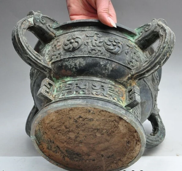 

S0561 13" Old Chinese Dynasty palace Bronze Carving Auspicious Beast statue Bowl Cup