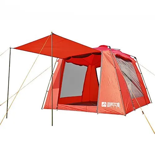 Cheap Family Tent 3-4 Persons Double-deck Waterproof Anti-mosquito Outdoor Traveling by Car  for Camping & Hiking , Trekking Red