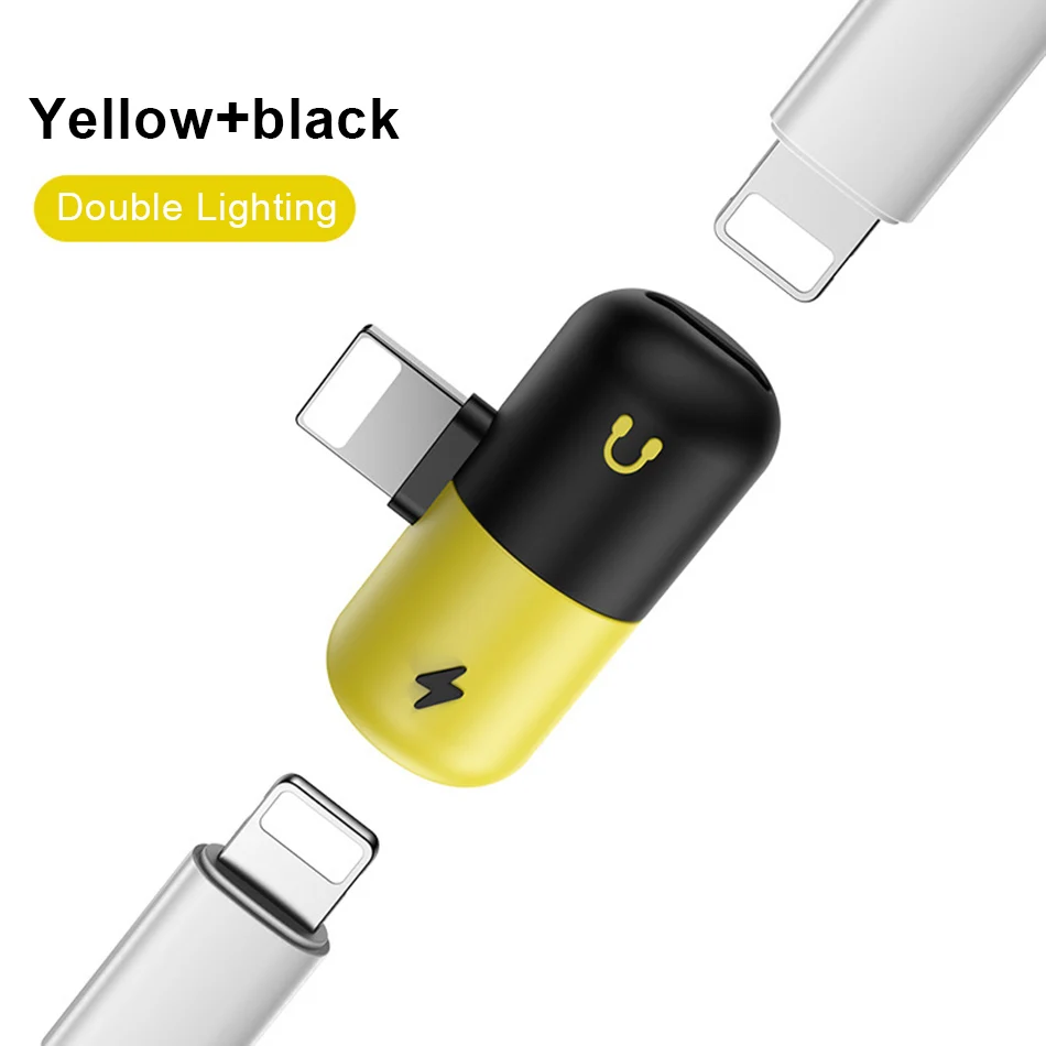 !ACCEZZ Pill Shape 2 3 IN 1 Dual Lighting Quick Charging&Headphone Adapter For iphone X 8 7 Plus Jack to Earphone AUX Splitter (7)