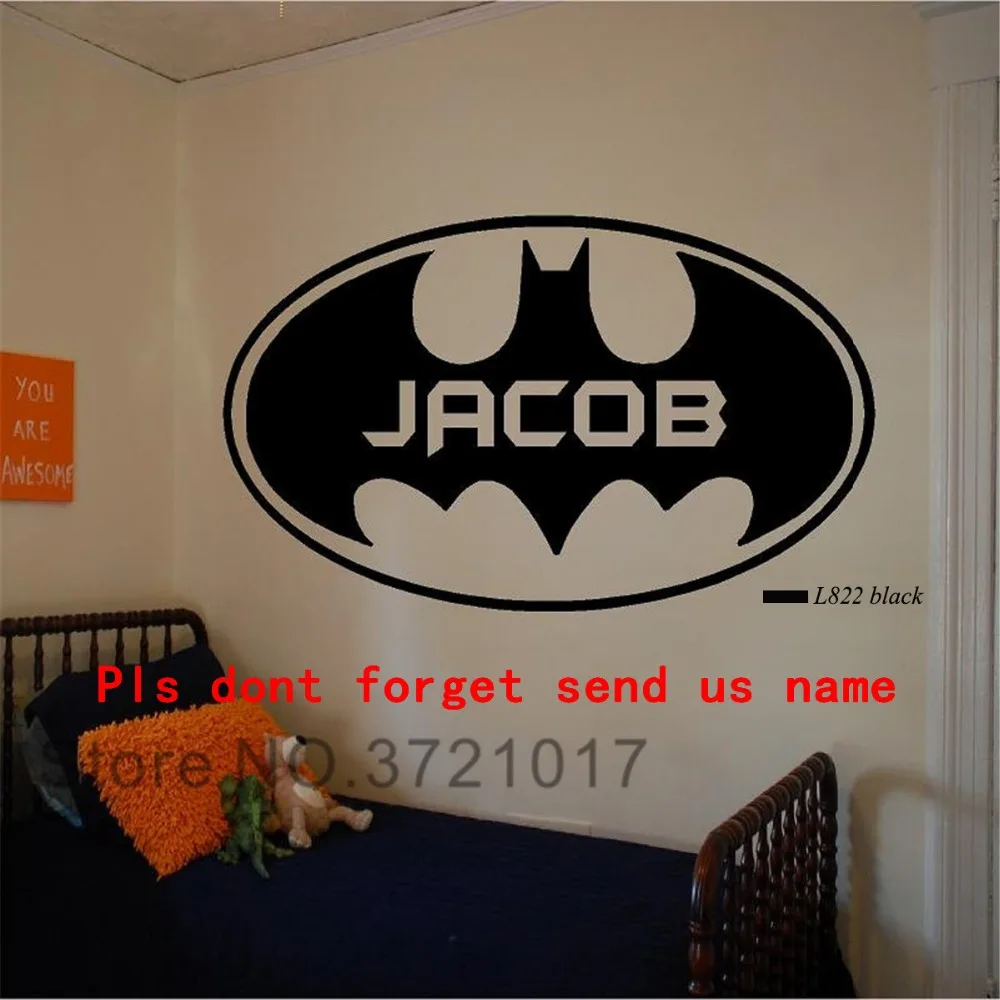 Black personalised batman vinyl wall sticker for kids bedroom DIY childrens