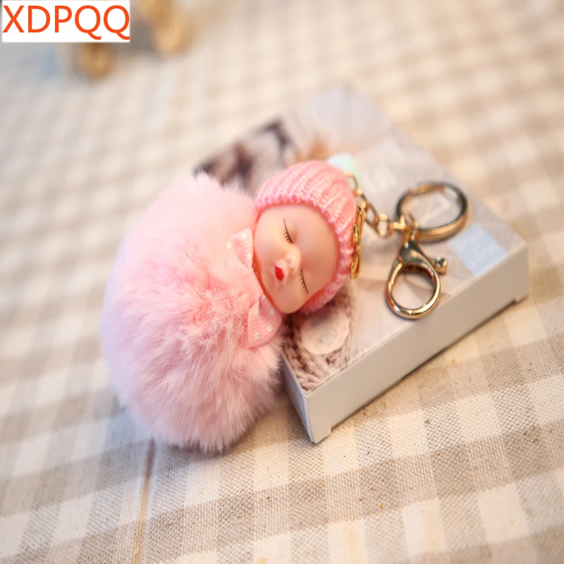 

XDPQQ new imitation rabbit hair key ring plush fluffy key ring sleeping doll key chain car pendant jewelry