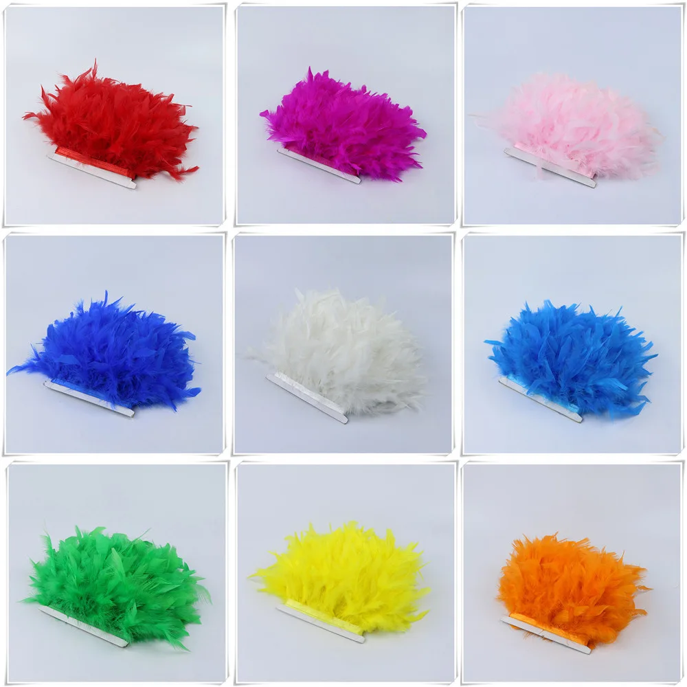 1M Dyed Leather Pink Turkey Feather Fringe Trim 6-8inches Chandelle Marabou Feather Trimming Skirt Dress Decoration SD62 (2)