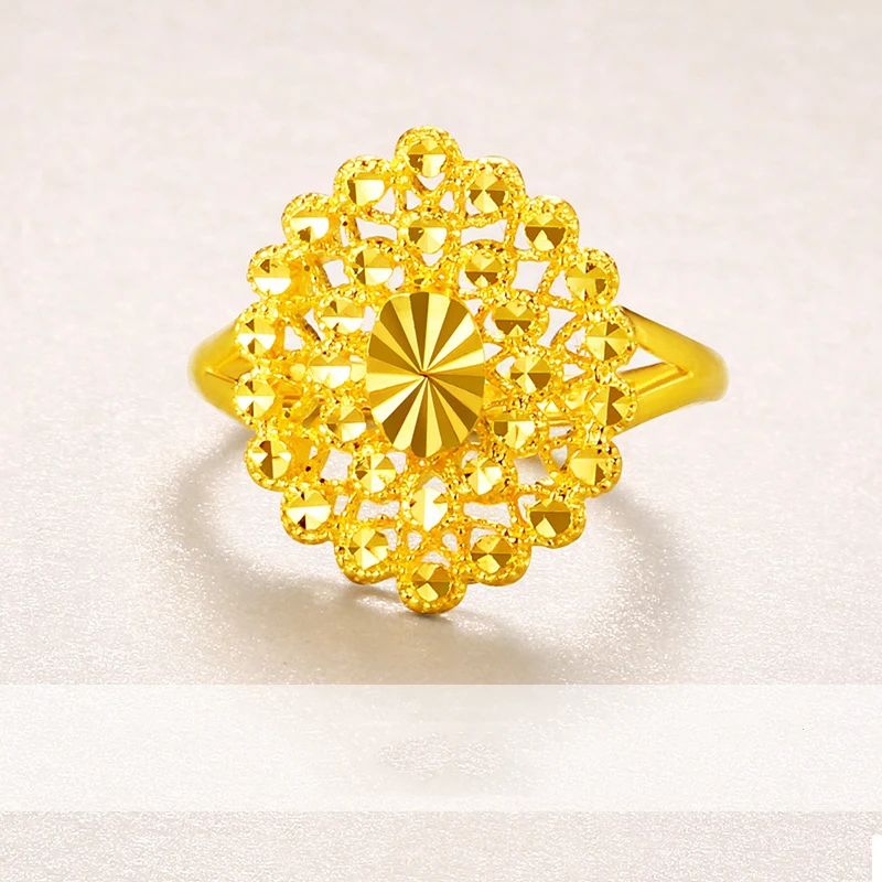 Anillo de oro puro de 24K Real AU 999 anillos de oro sólido elegante corazón brillante hermosa joyería clásica de moda elegante venta nuevo 2019 - 2