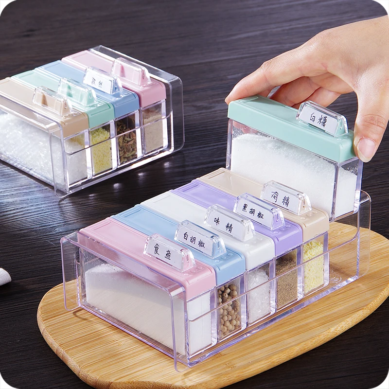 

New Exquisite Spice Jar Seasoning Box 6Pcs/Set Kitchen Spice Storage Bottle Jars Transparent Salt Pepper Cumin Powder Box Tool