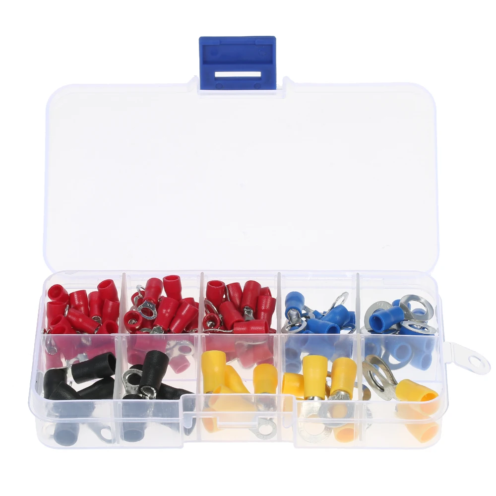

102PCS Assorted Insulated Crimp Terminals 10 Kinds Copper Crimp Electrical Wire Cable Connector Kit Cord Ring End Set + Box