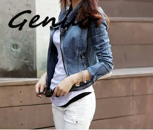 Genuo New Fast Shipping Fashion Womens Vintage Denim Jean Slim Fit Lapel Zip Short Jacket Tops Coat Size S M L Xl