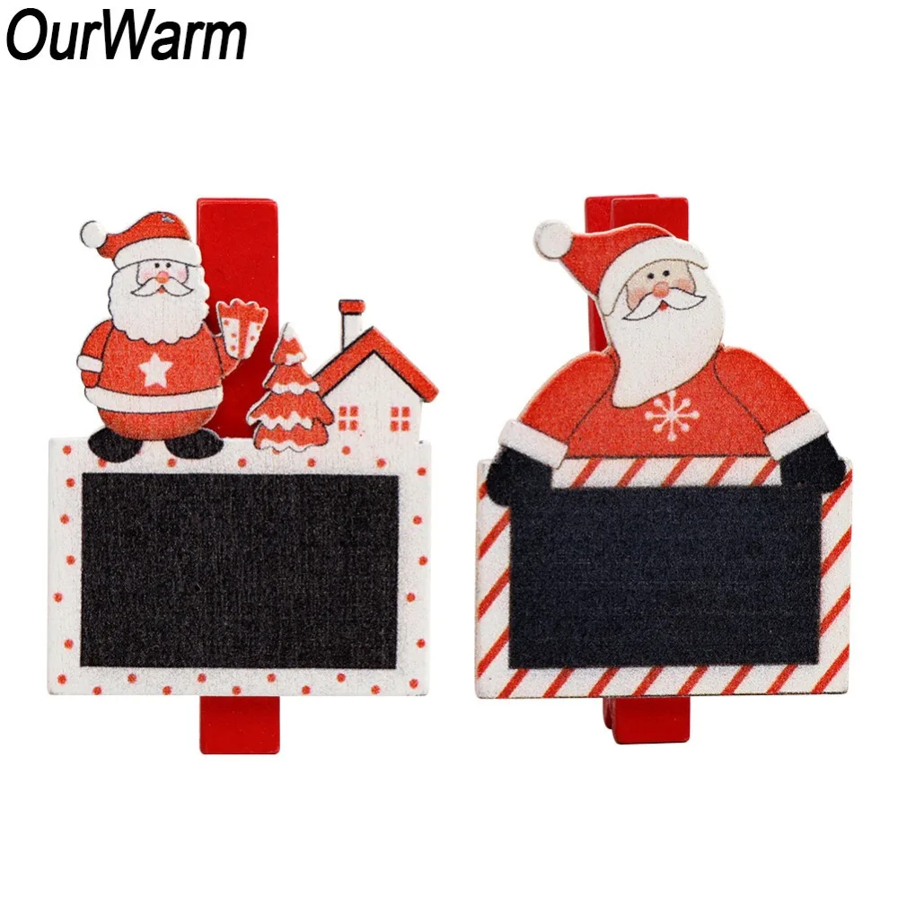 

OurWarm 24pcs DIY Wooden Clips Christmas Photo Notes Folder 4.8cm Merry Christmas Message Clips Photo Wall Displays Party Decor