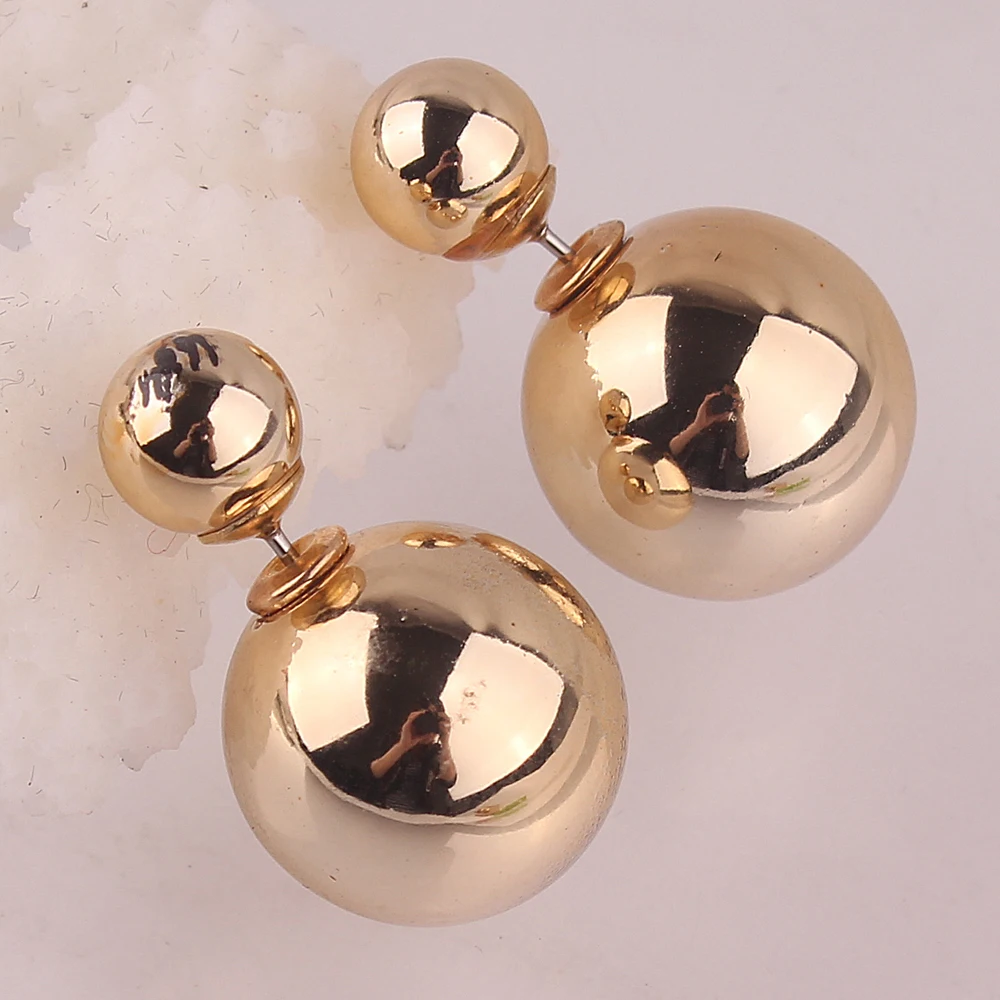 Free Shipping 14k Gold Plated Sparkling Two Ball Shape Stud Earrings