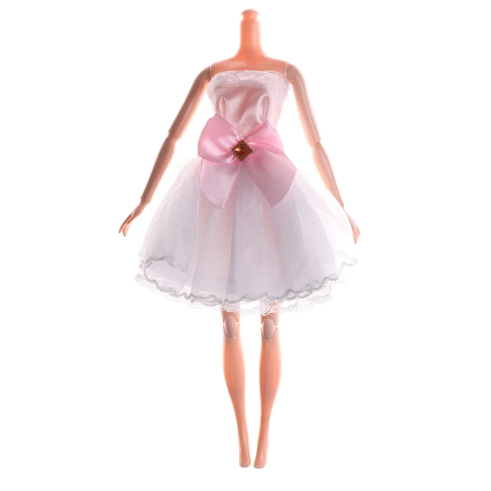 

1Set Handmade Doll Dress Slim Evening Suit Wedding Strapless Mesh Dress With White Bow For Clothes Accessories