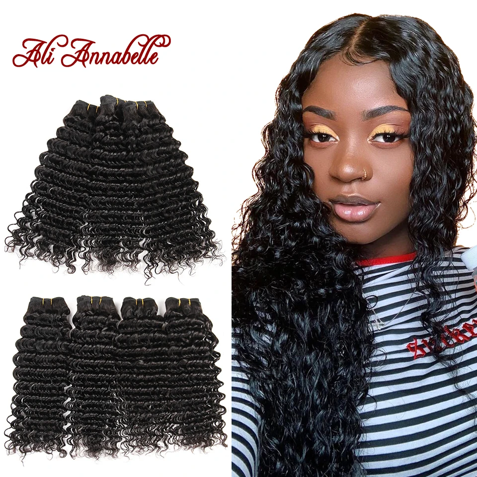 

Mongolian Deep Wave Bundles Virgin Hair Weave Bundles 100% Human Hair Extension 3/4 Pieces Natural Color ALI ANNABELLE HAIR